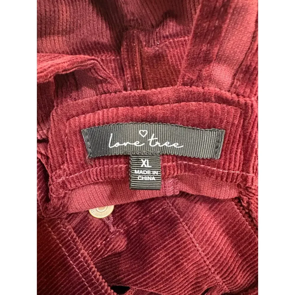 Love Tree Girls Burgundy Corduroy Overall Mini Dress Size XL